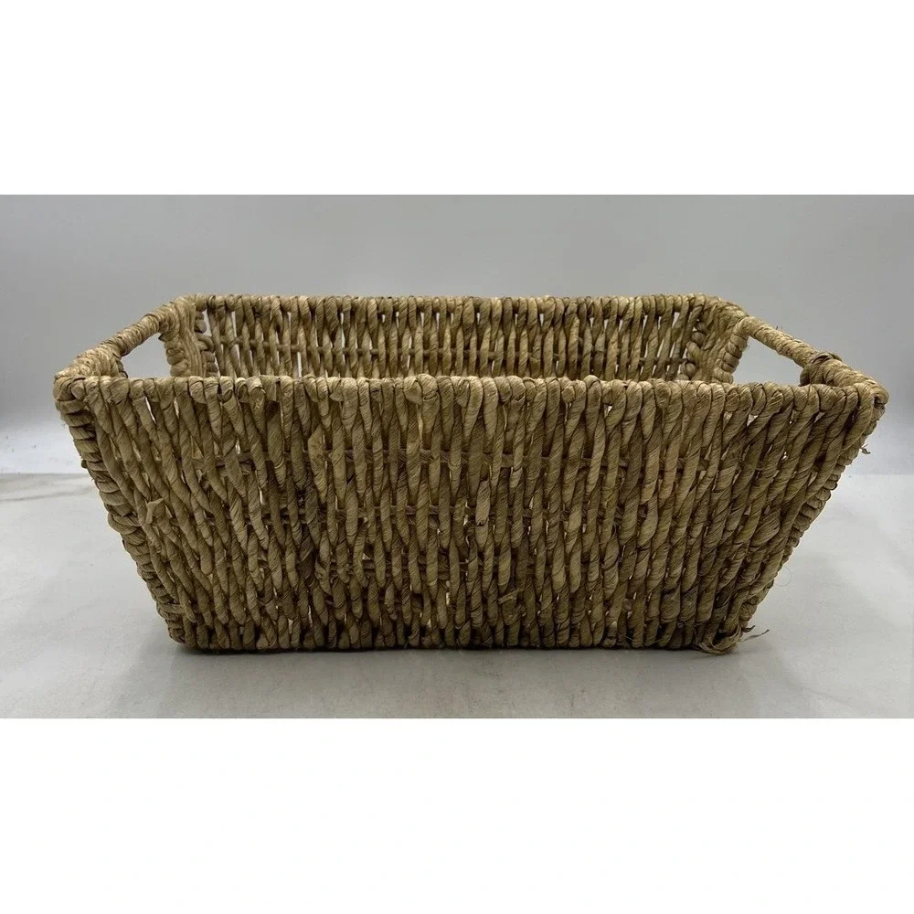 Natural Woven Seagrass Storage Basket Rectangle with Handles Boho Decor 14x10